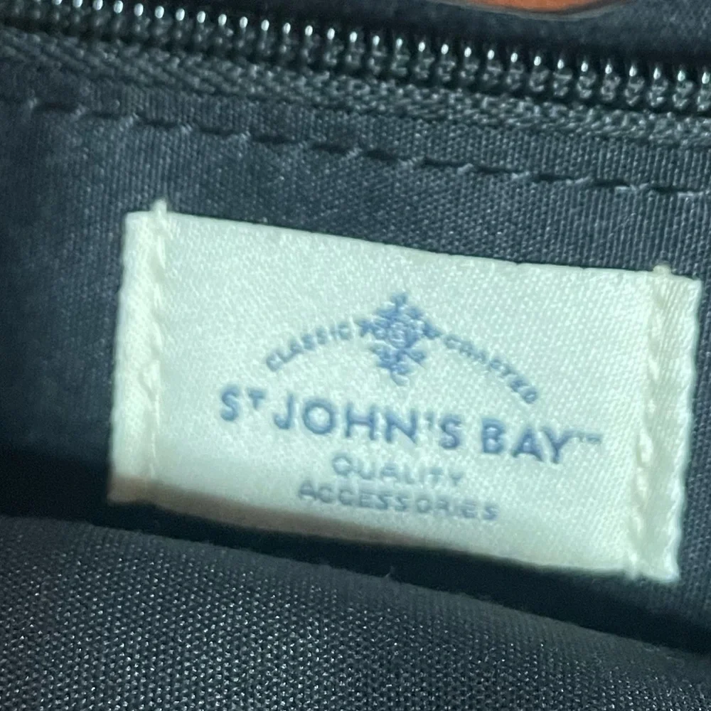 St. Johns Bay Brenna Black and British Tan Pebble women’s Satchel purse bag